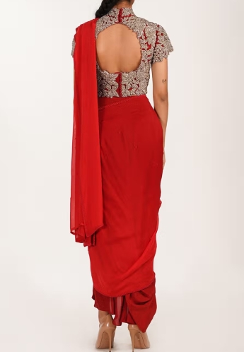 Red Pre Draped Saree