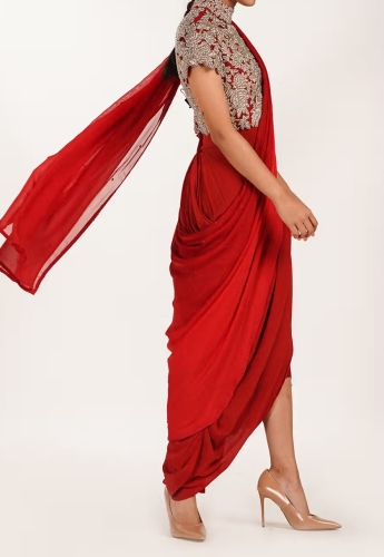 Red Pre Draped Saree