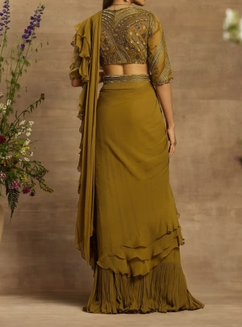 Olive Ruffle Saree