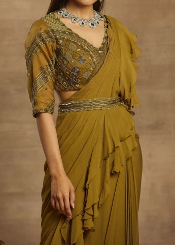 Olive Ruffle Saree