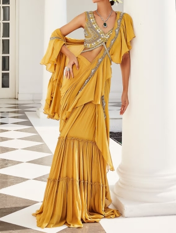 Yellow Ruffle Saree