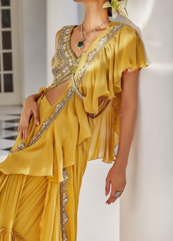 Yellow Ruffle Saree