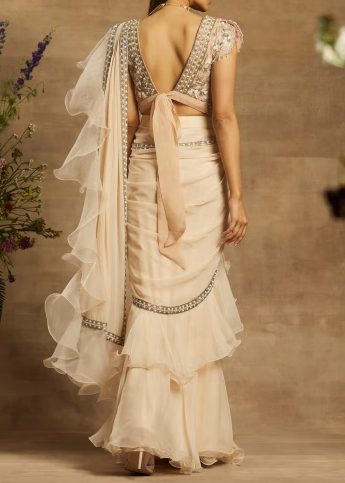 Ivory Ruffle Saree
