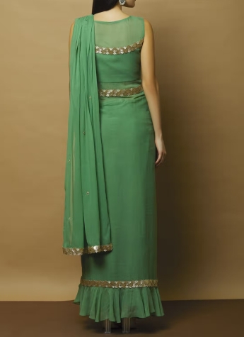 Pista Green Stitched Saree