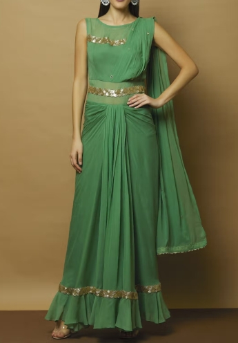 Pista Green Stitched Saree