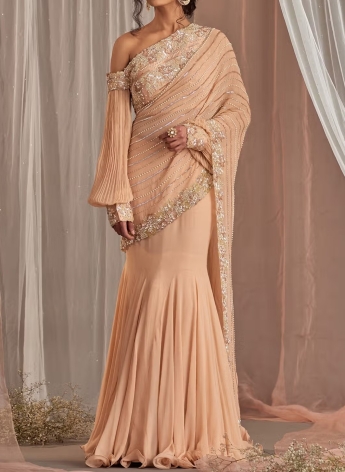 Peach Pre Stitched Saree