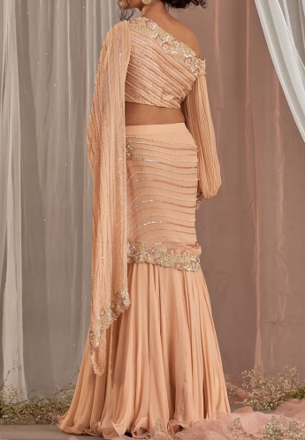 Peach Pre Stitched Saree