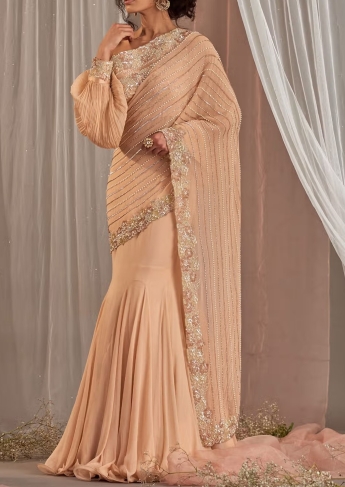 Peach Pre Stitched Saree