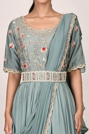 Pastel Blue Saree Gown