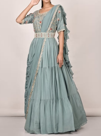Pastel Blue Saree Gown