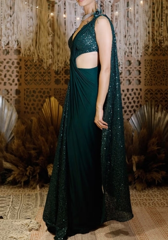 Green Pre Draped Saree