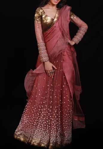 Rosy Brown Ruffle Saree