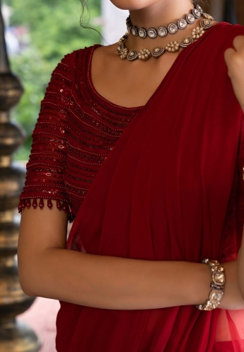 Red Ruffle Saree