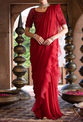 Red Ruffle Saree