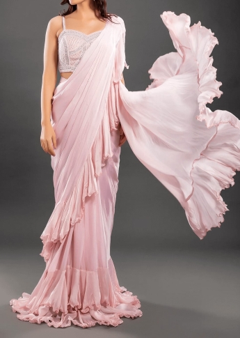 Pink Ruffle Saree