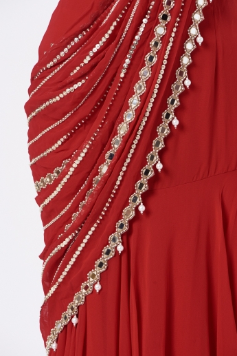 Red Ruffle Saree With Belt