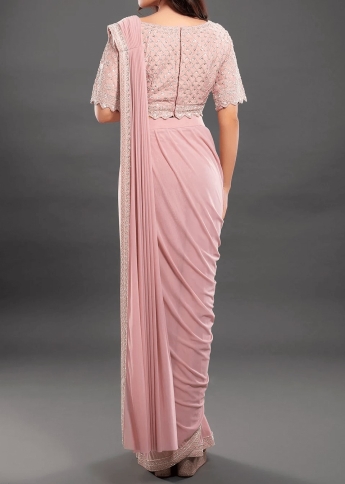 Pink Pre Draped Stitched Saree Set