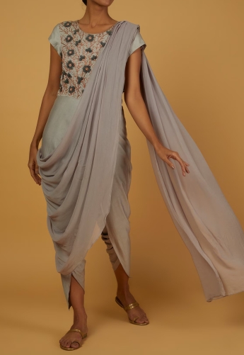 Gray Dhoti Saree Set