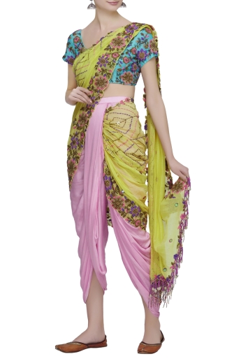 Yellow Dhoti Saree Set