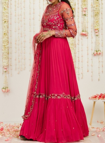 Hot Pink Long Dress With Dupatta