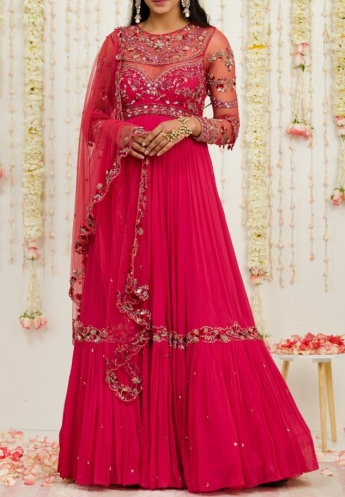 Hot Pink Long Dress With Dupatta