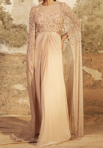 Peach Long Dress With Dupatta