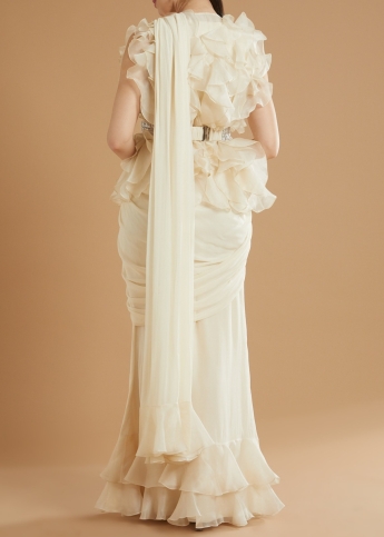 Ivory Ruffle Saree Set