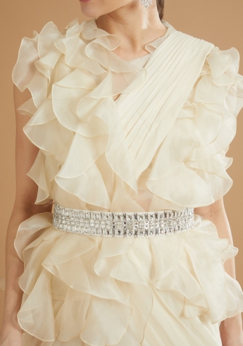 Ivory Ruffle Saree Set