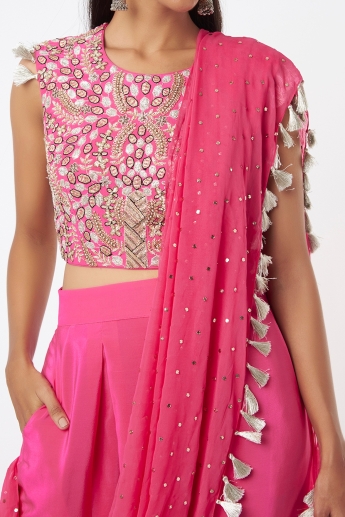 Pink Dhoti Saree Set