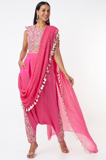 Pink Dhoti Saree Set