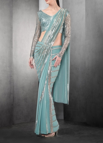 Blue Color Pre Stitched Saree