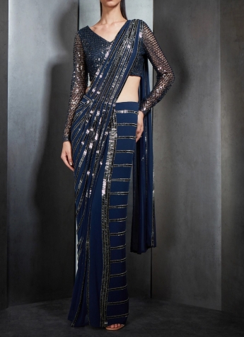 Dark Blue Pre Stitched Saree