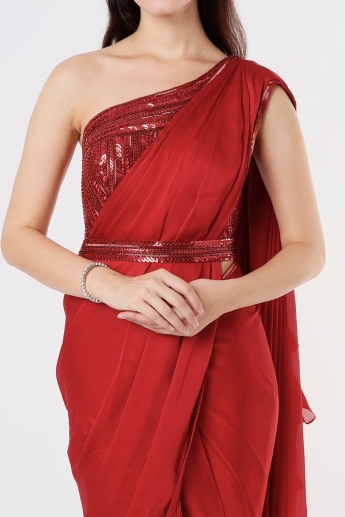 Ruffle Saree In Red