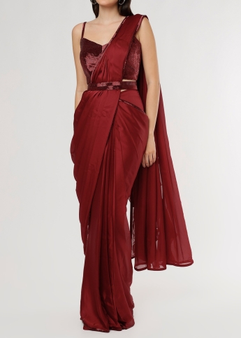 Ruffle Saree In Red