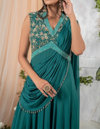 Teal Blue Saree Gown