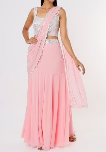 Pink Pre Stitched Saree