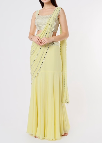 Light Yellow Pre Stitched Saree