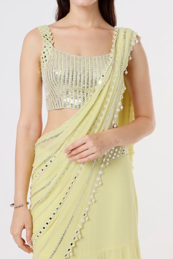 Light Yellow Pre Stitched Saree