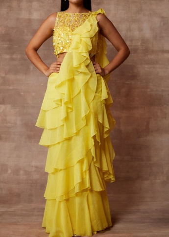 Yellow Ruffle Saree