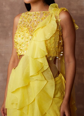 Yellow Ruffle Saree