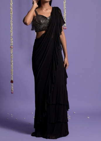 Black Ruffle Saree