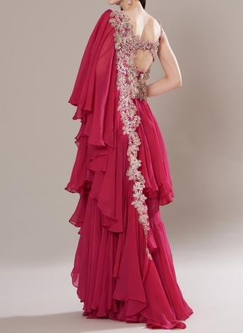 Pink Ruffle Saree