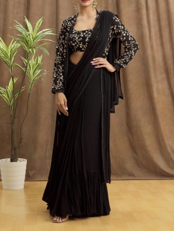 Black Pre Stitched Saree