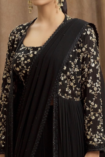 Black Pre Stitched Saree