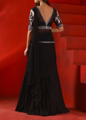 Black Pre Draped Saree