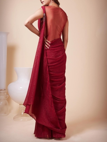 Red Pre Draped Saree