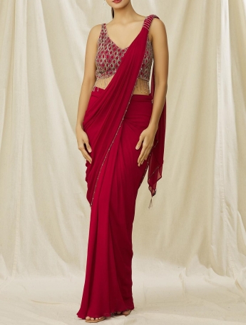 Red Pre Stitched Saree