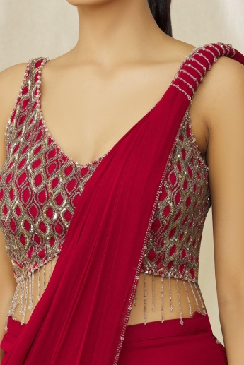 Red Pre Stitched Saree