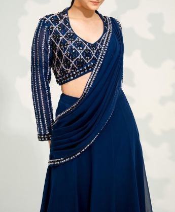 Blue Pre Draped Saree