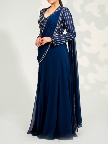 Blue Pre Draped Saree